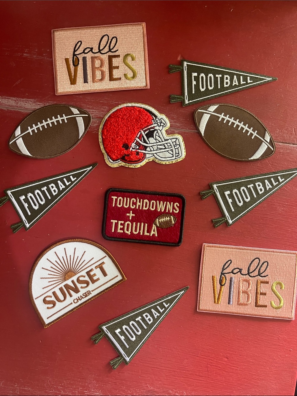 Football & Fall Vibes Patch Set - Red, Brown, Pink
